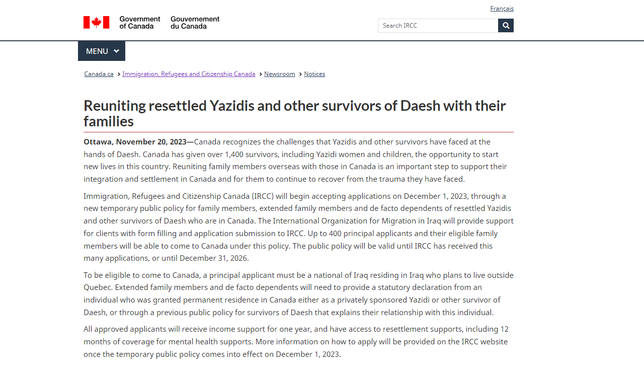 Reuniting resettled Yazidis and other survivors of Daesh with their families Image